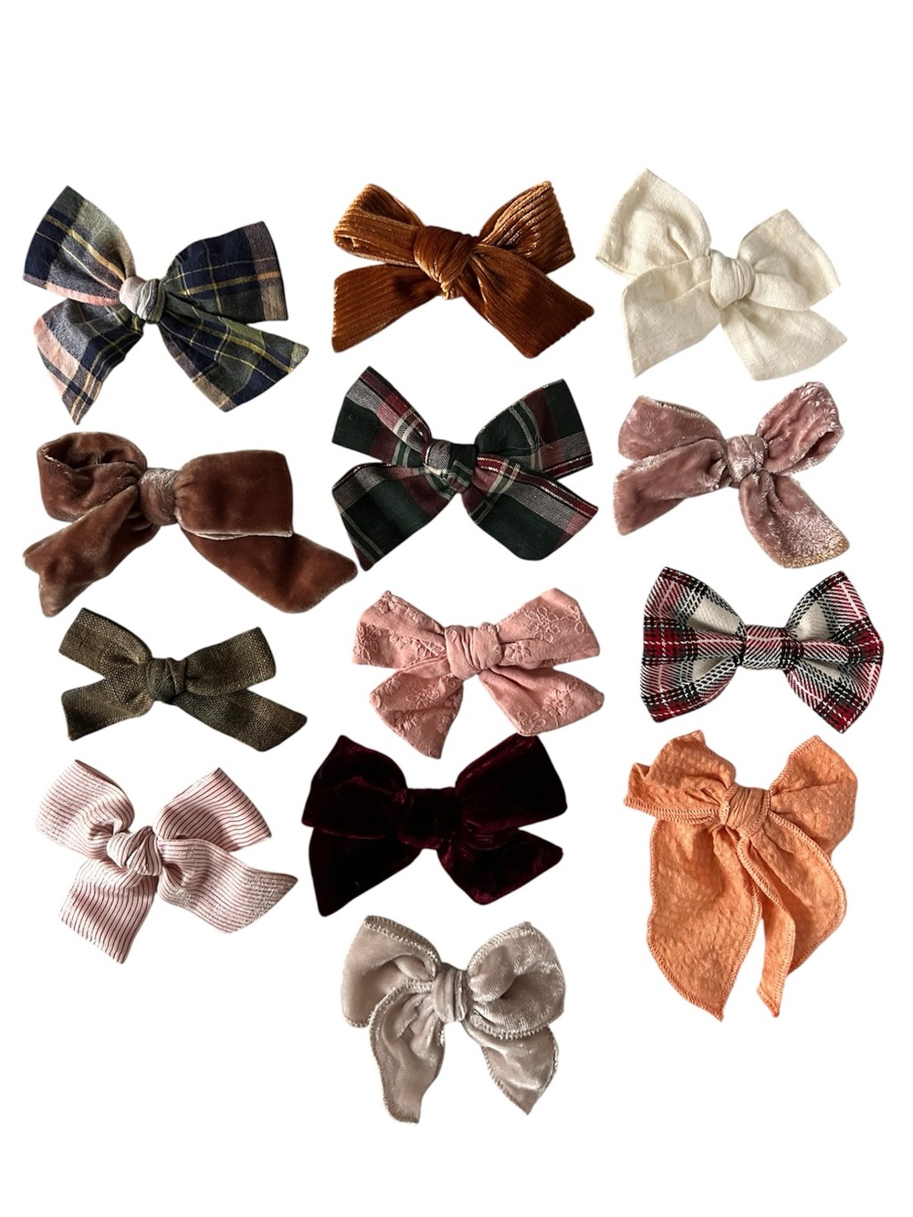 Assorted Kids Bow Hair Clips - Multicolor Velvet & Plaid Set